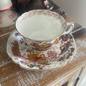 Vintage Royal Crown Derby "Olde Avesbury" English Floral/Birds Cup & Saucer